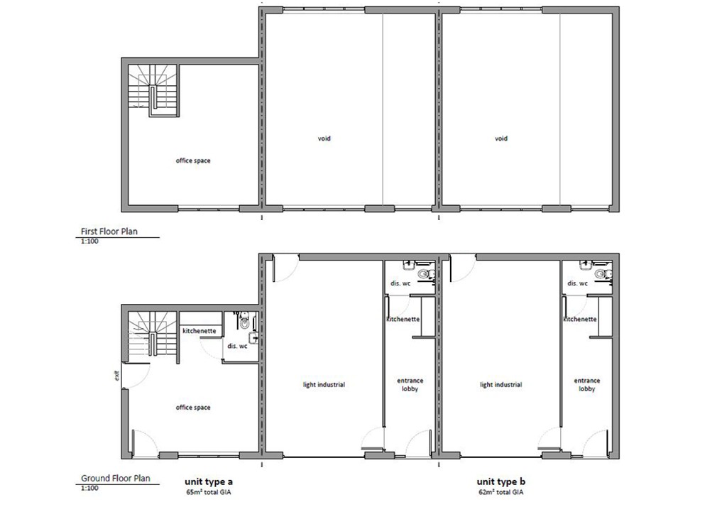 Lot: 52 - FREEHOLD SITE WITH PLANNING FOR 17 EMPLOYMENT UNITS - Floor Plans - Type A&B